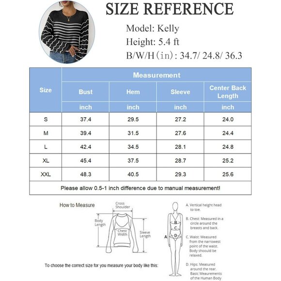 Zeagoo Womens Stripe Black Crew Neck Eyelet Long Sleeves Kint Pullover Sweaters - Picture 5 of 5